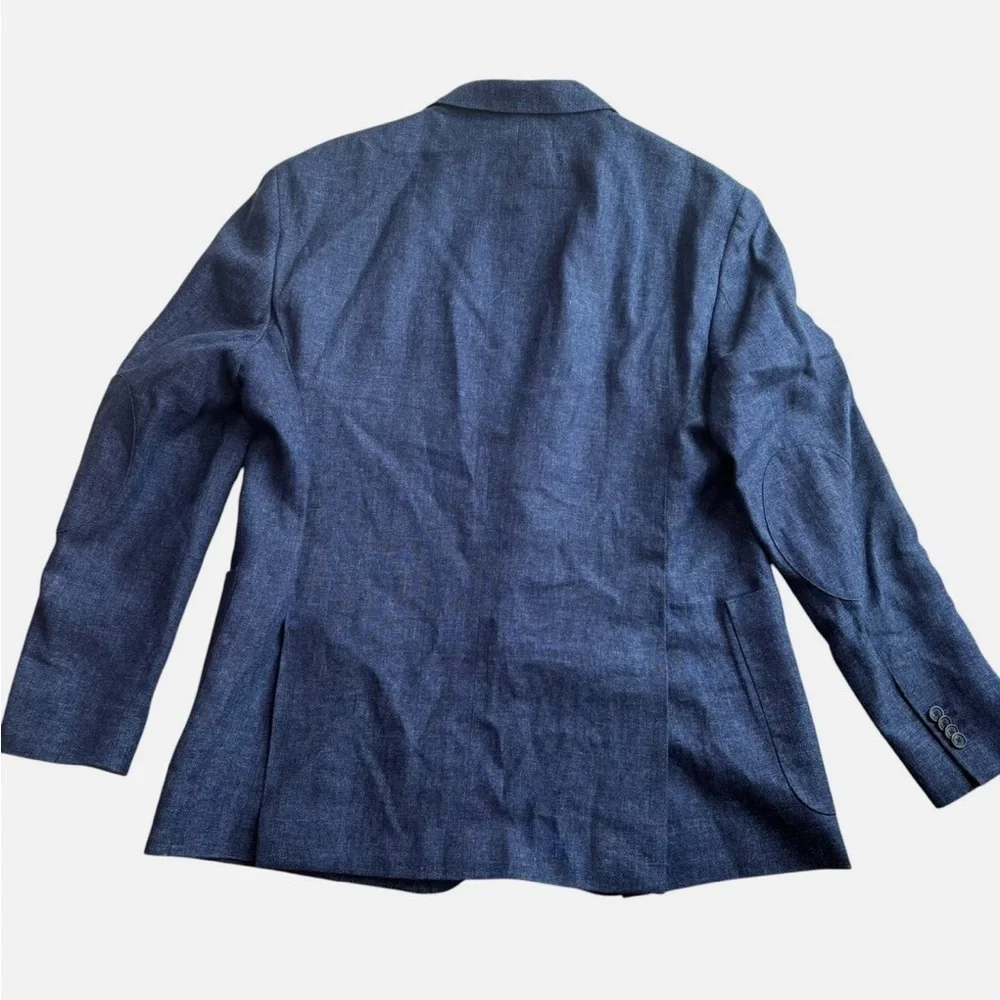 Joseph Abboud Sport Coat Blazer Men's 50L Linen/Wool Blue Elbow Patches Academia